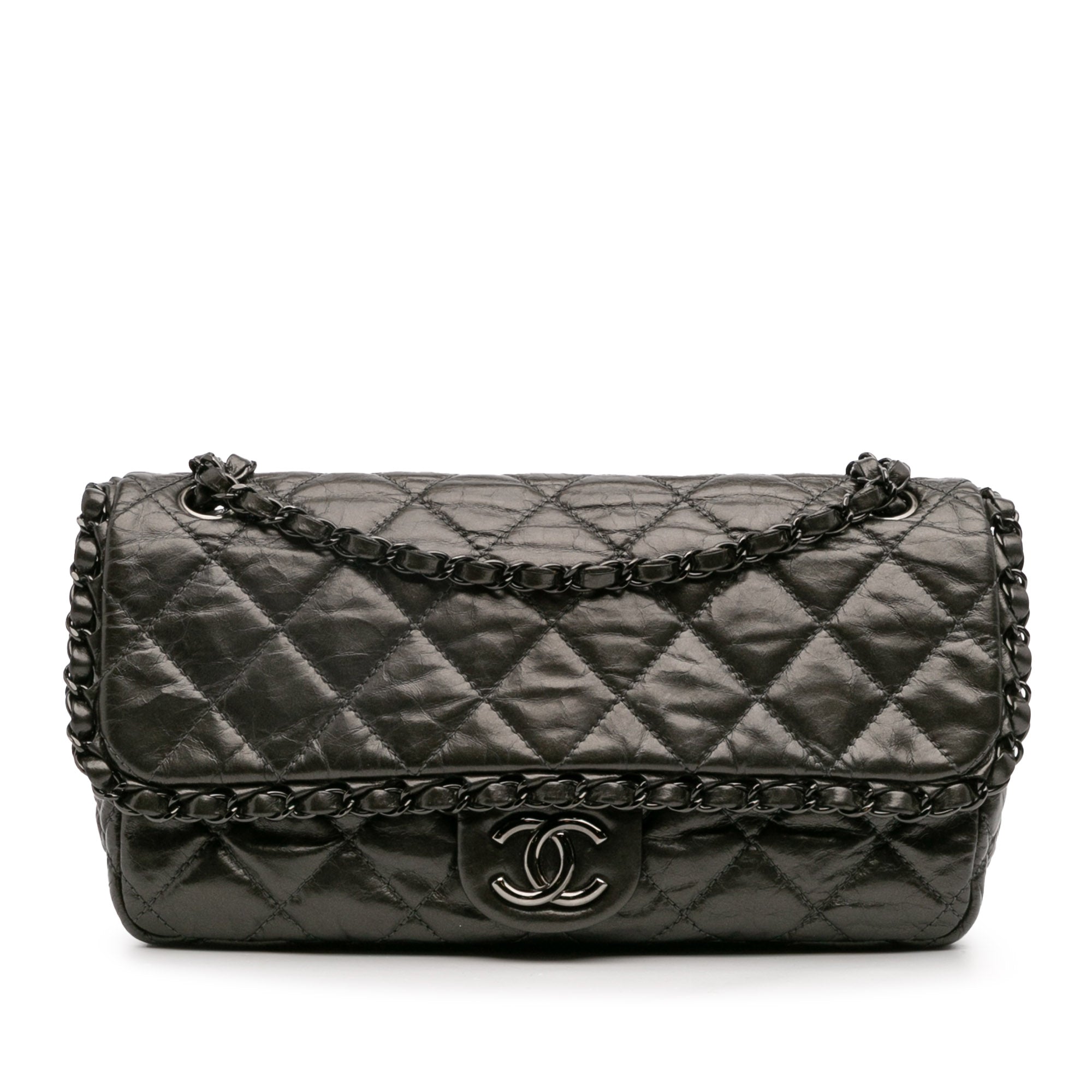 Medium Quilted Metallic Aged Calfskin Chain Me Flap