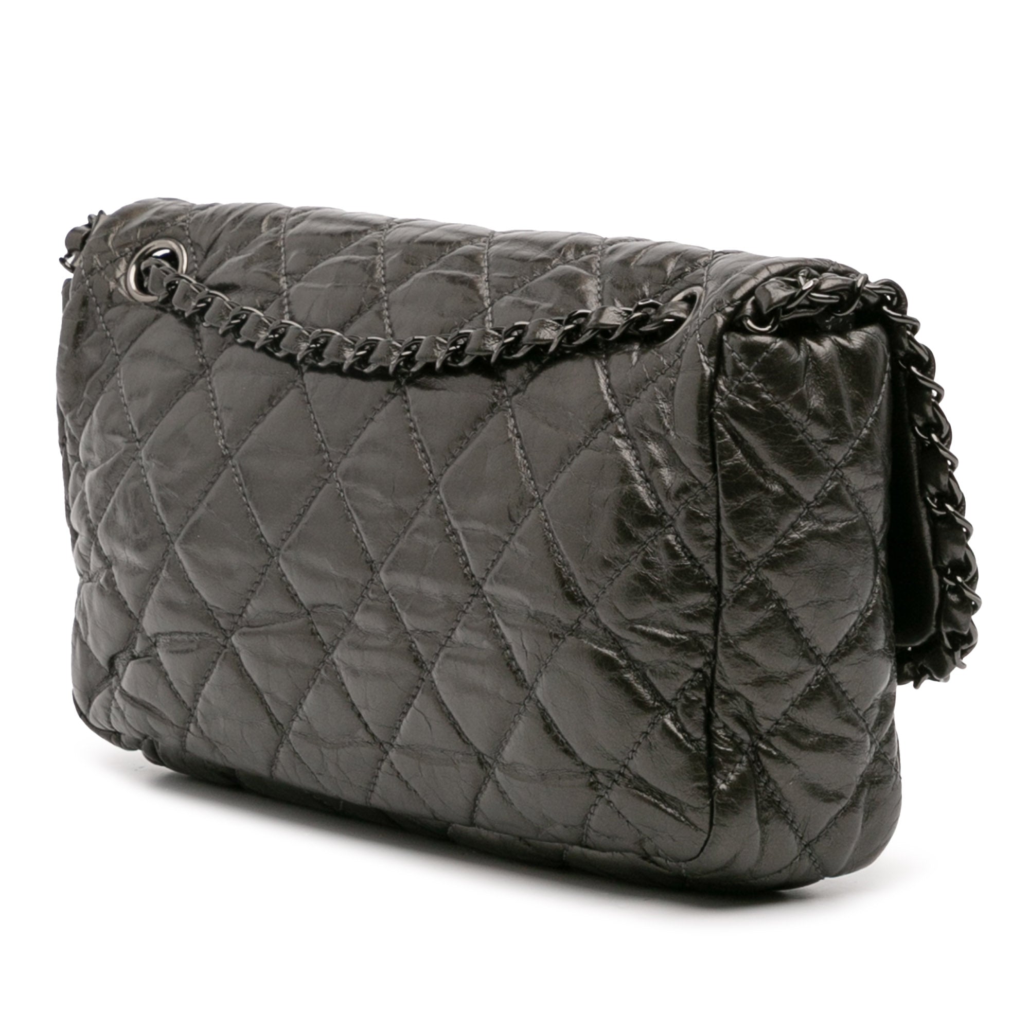 Medium Quilted Metallic Aged Calfskin Chain Me Flap