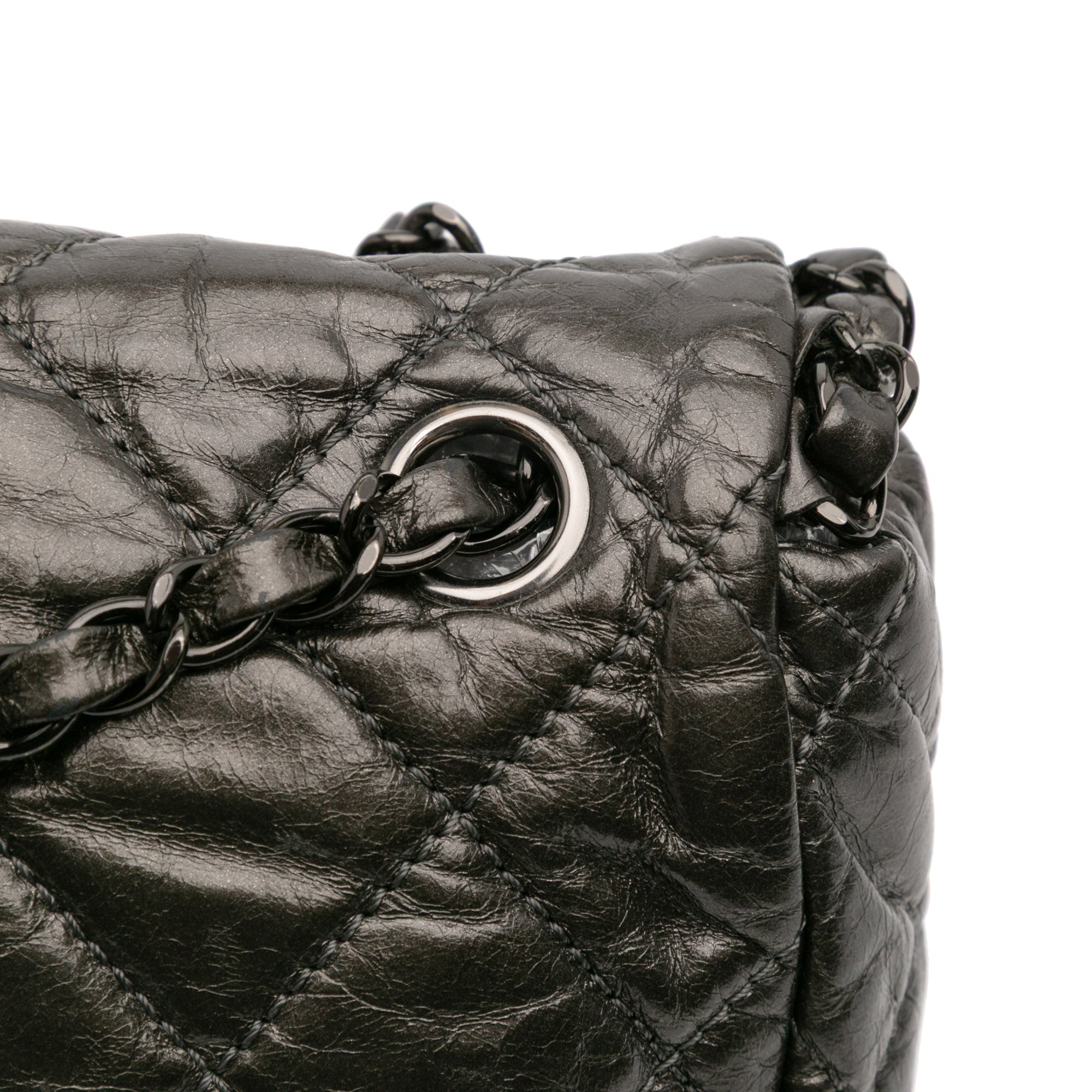 Medium Quilted Metallic Aged Calfskin Chain Me Flap
