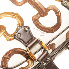 Printed Canvas Bamboo Horsebit Handbag