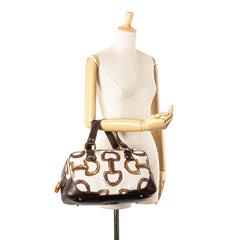 Printed Canvas Bamboo Horsebit Handbag