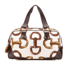 Printed Canvas Bamboo Horsebit Handbag