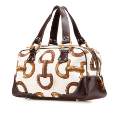 Printed Canvas Bamboo Horsebit Handbag