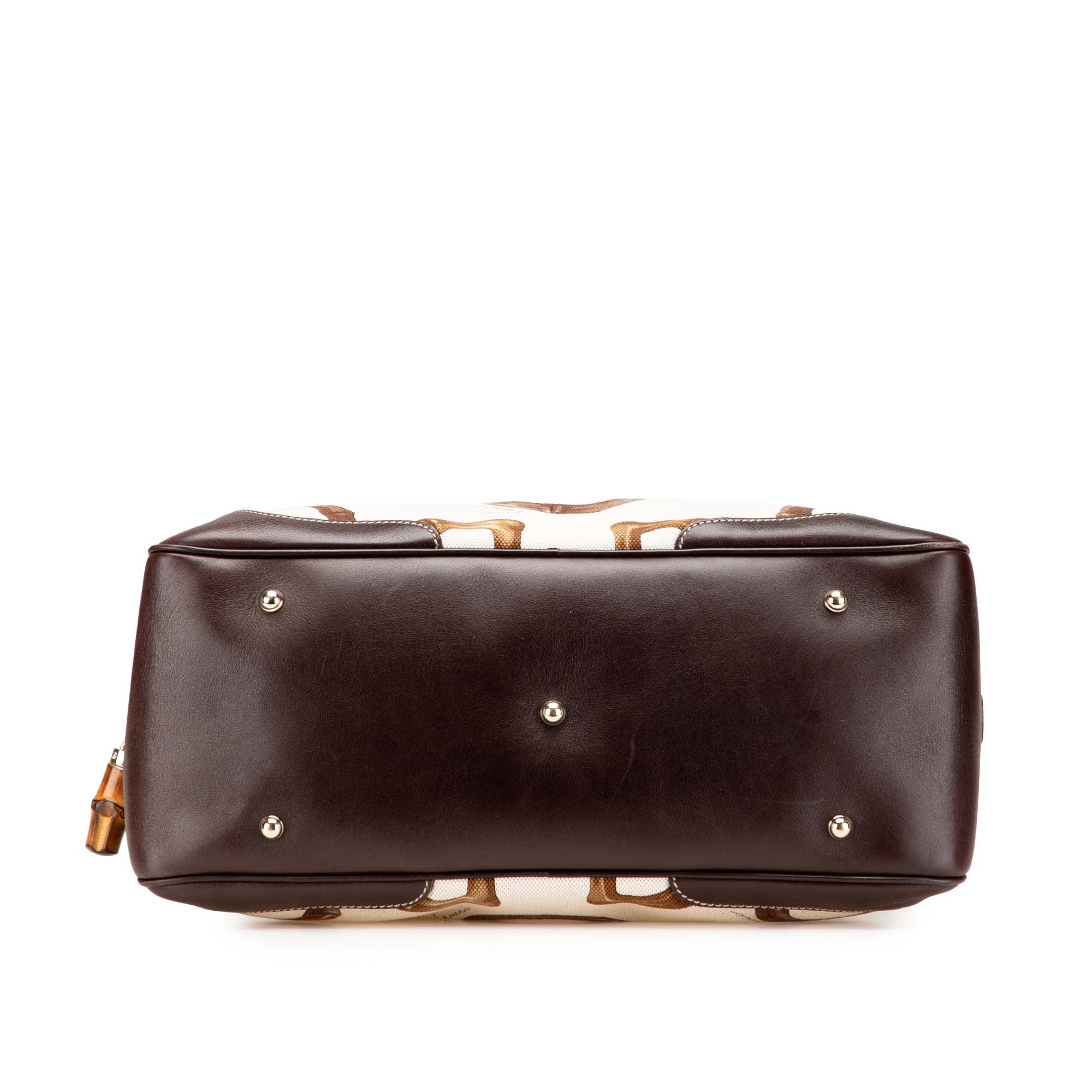 Printed Canvas Bamboo Horsebit Handbag