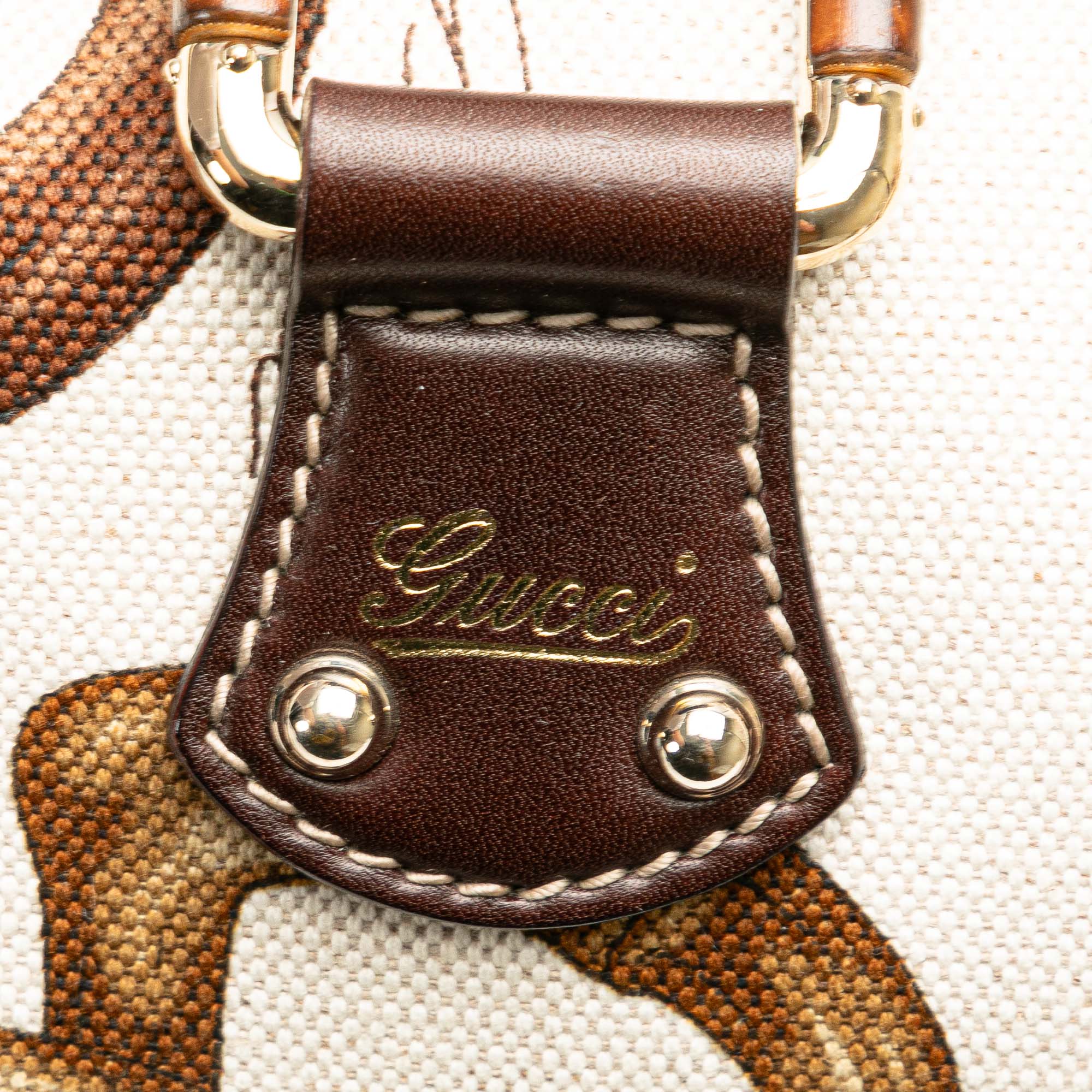 Printed Canvas Bamboo Horsebit Handbag