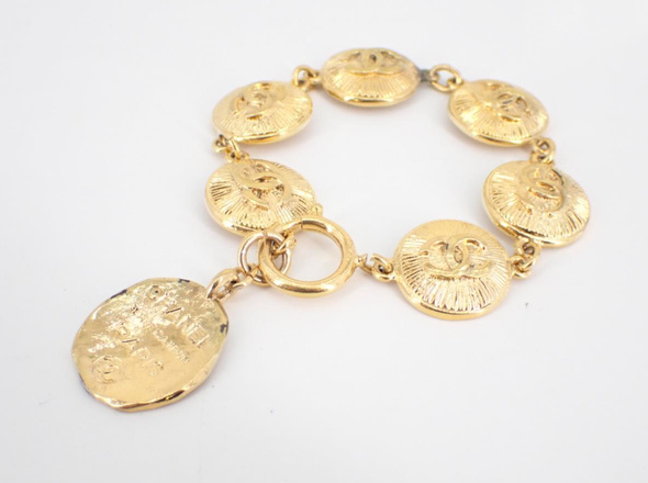 Chanel CC Chain Detail Cuff Bracelet Metal with Leather