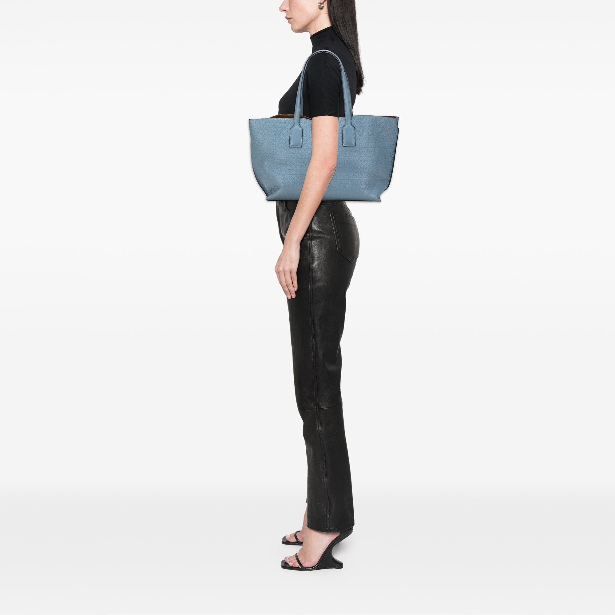 Embossed Anagram Leather T Shopper Tote