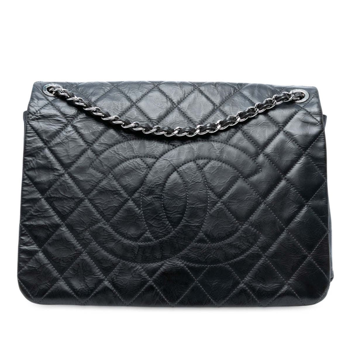 XL CC Glazed Quilted Calfskin Single Flap