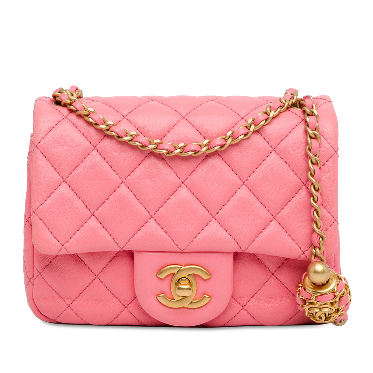 Mini Square Classic Lambskin Pearl Crush Flap_0