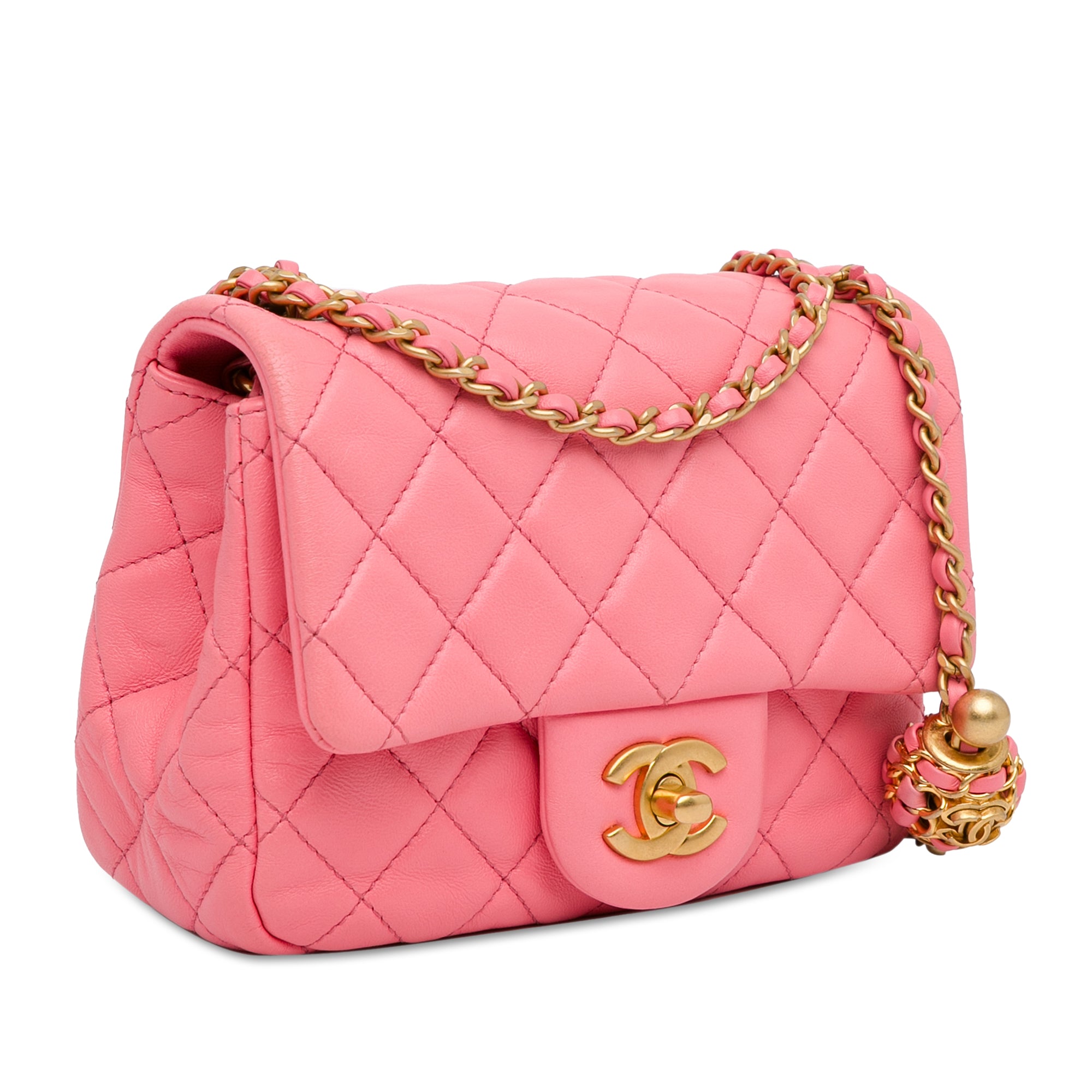 Mini Square Classic Lambskin Pearl Crush Flap