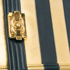 Metallic Lambskin Striped North South Boy Flap