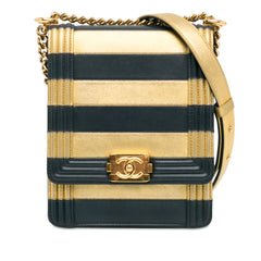 Metallic Lambskin Striped North South Boy Flap