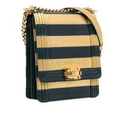 Metallic Lambskin Striped North South Boy Flap