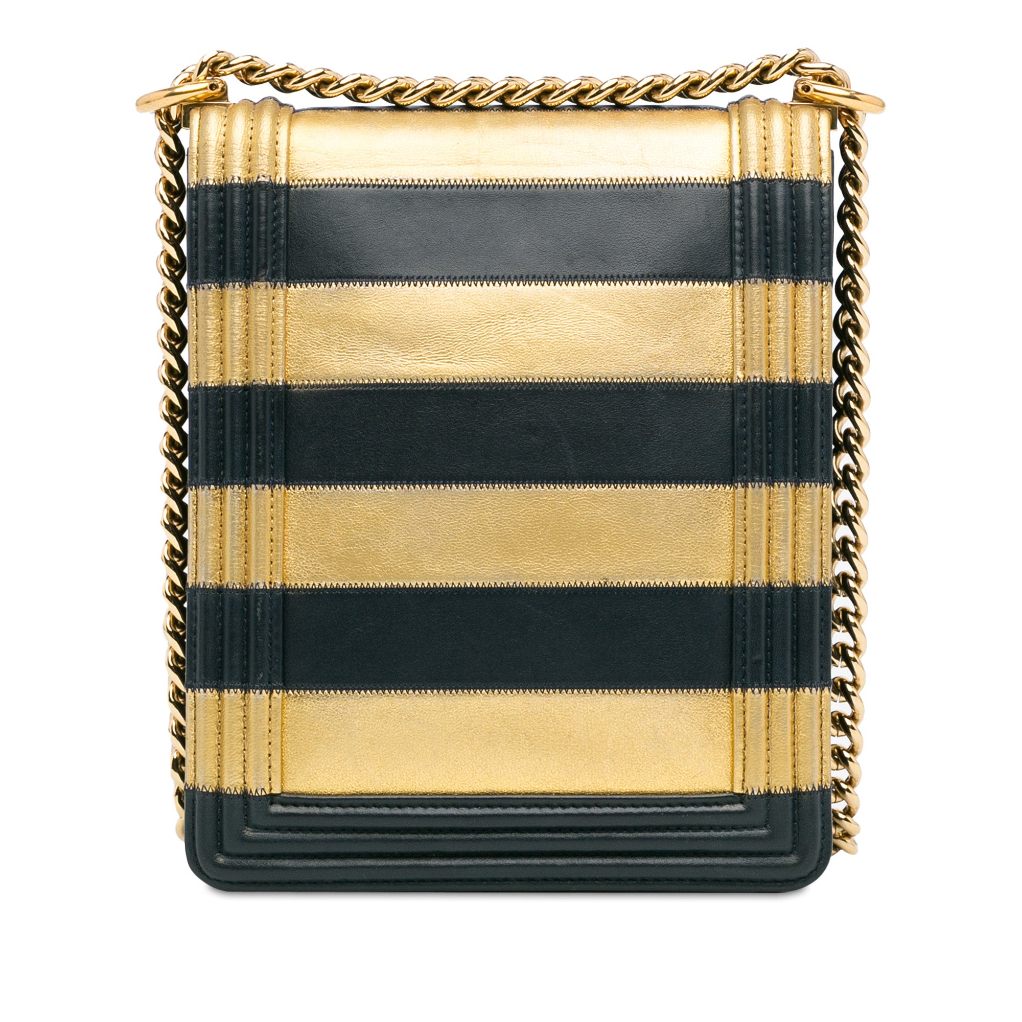 Metallic Lambskin Striped North South Boy Flap