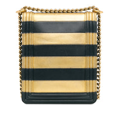 Metallic Lambskin Striped North South Boy Flap