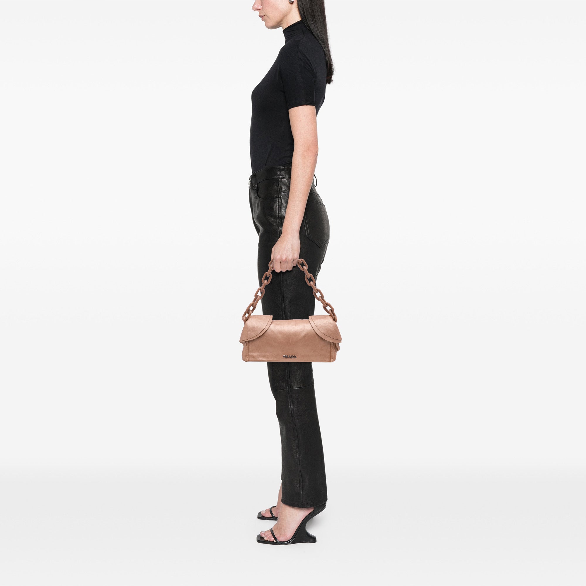 Nappa Ruffle Resin Chain Shoulder Bag