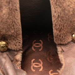 Shearling Trim Nubuck Chain Flap