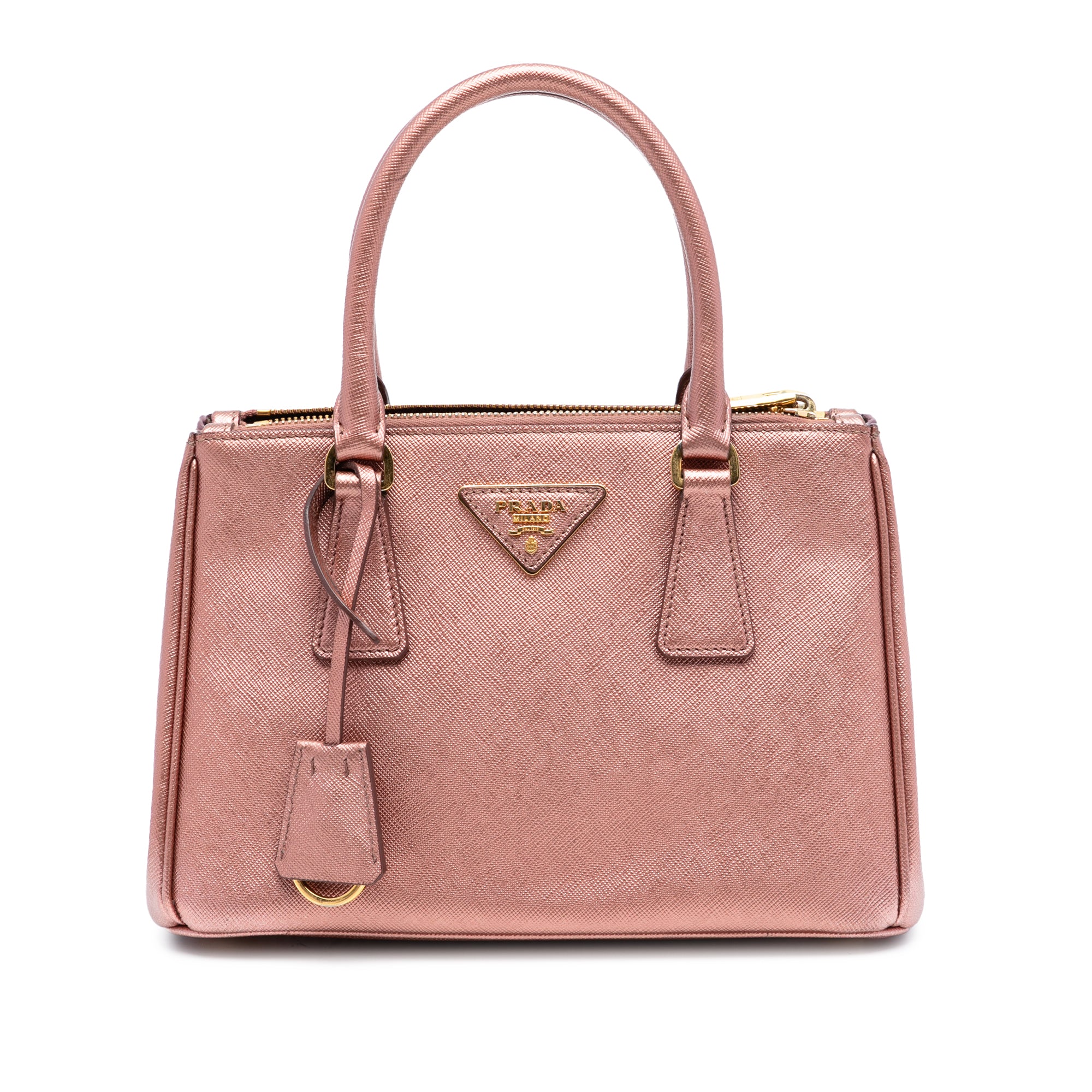 Small Metallic Saffiano Lux Galleria Double Zip Satchel