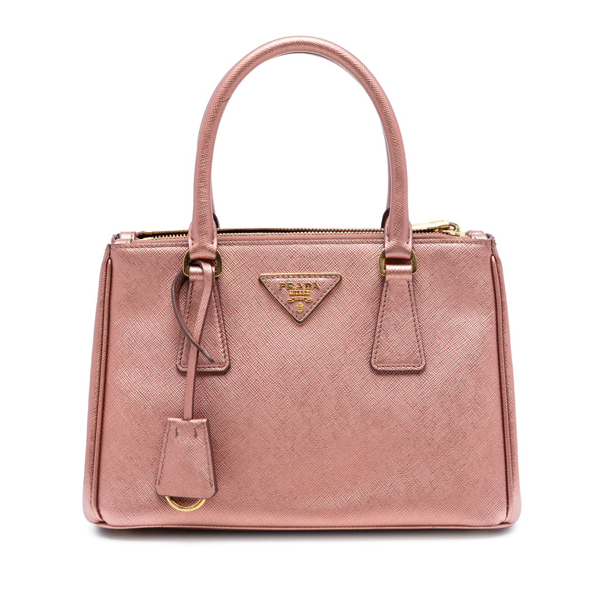 Small Metallic Saffiano Lux Galleria Double Zip Satchel