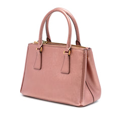 Small Metallic Saffiano Lux Galleria Double Zip Satchel