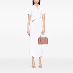 Small Metallic Saffiano Lux Galleria Double Zip Satchel