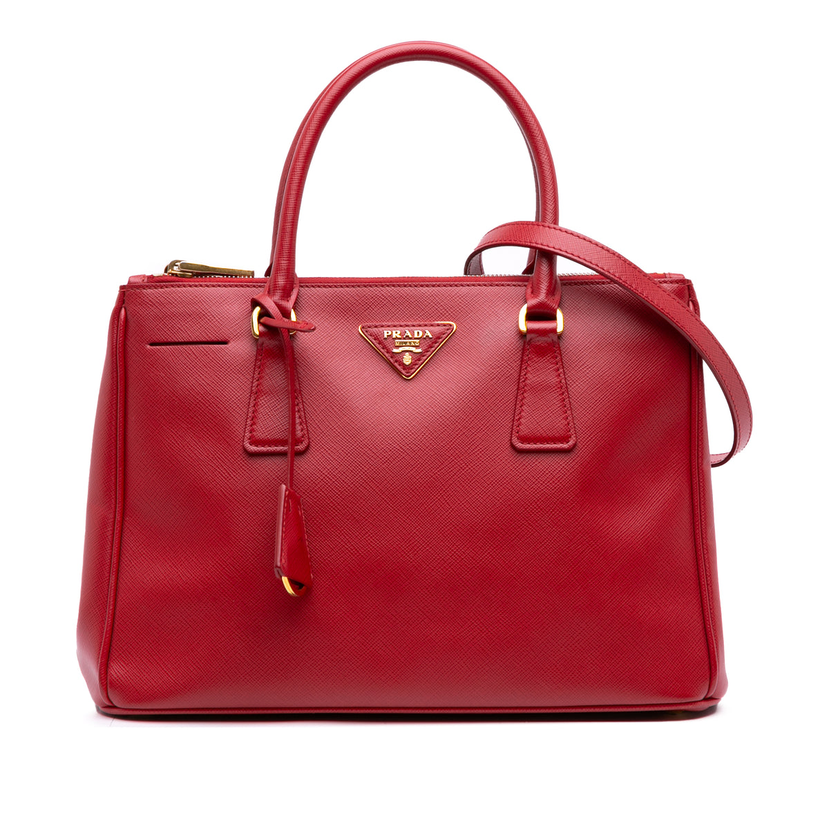 Small Saffiano Lux Galleria Double Zip Satchel