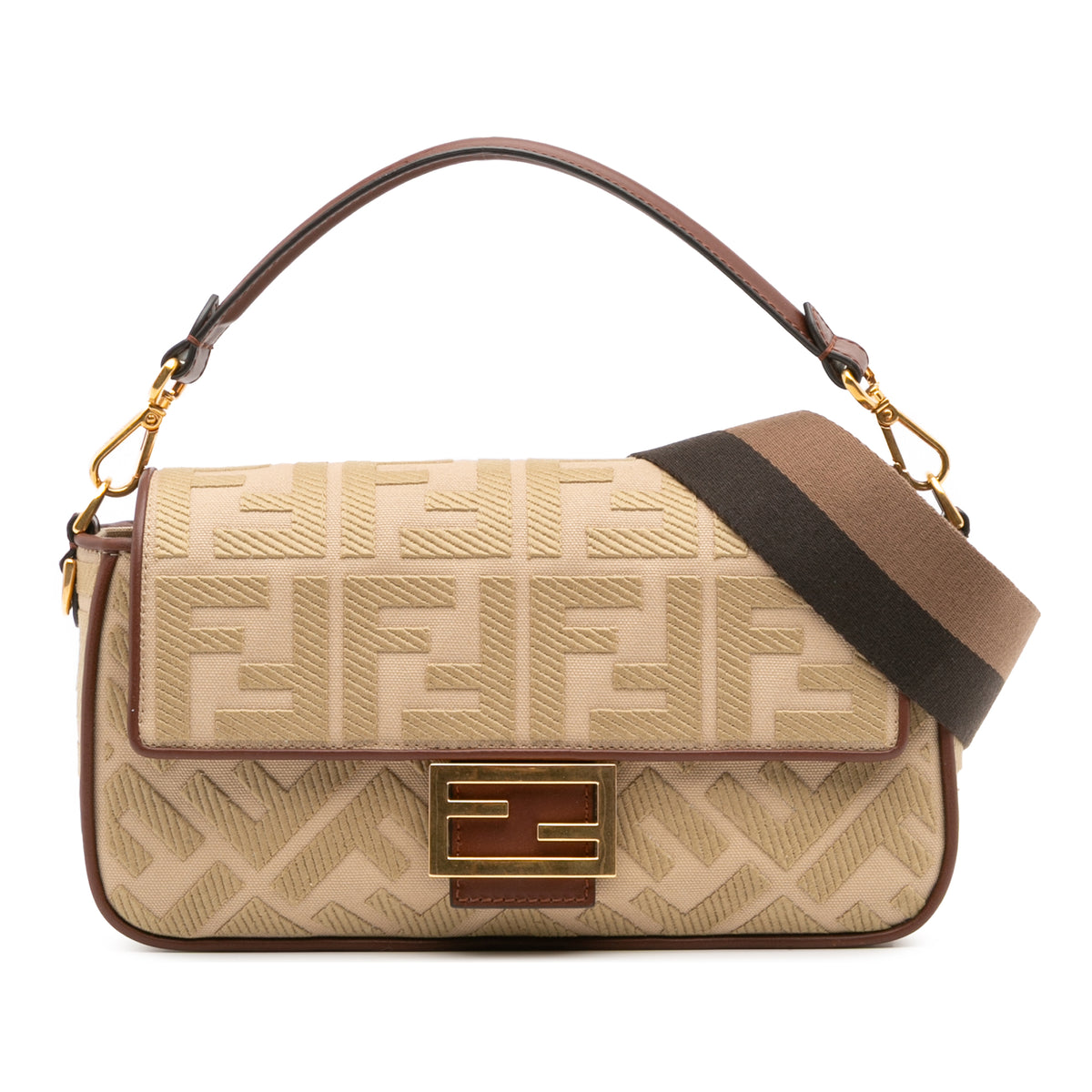 Zucca Embroidered Canvas Baguette Satchel