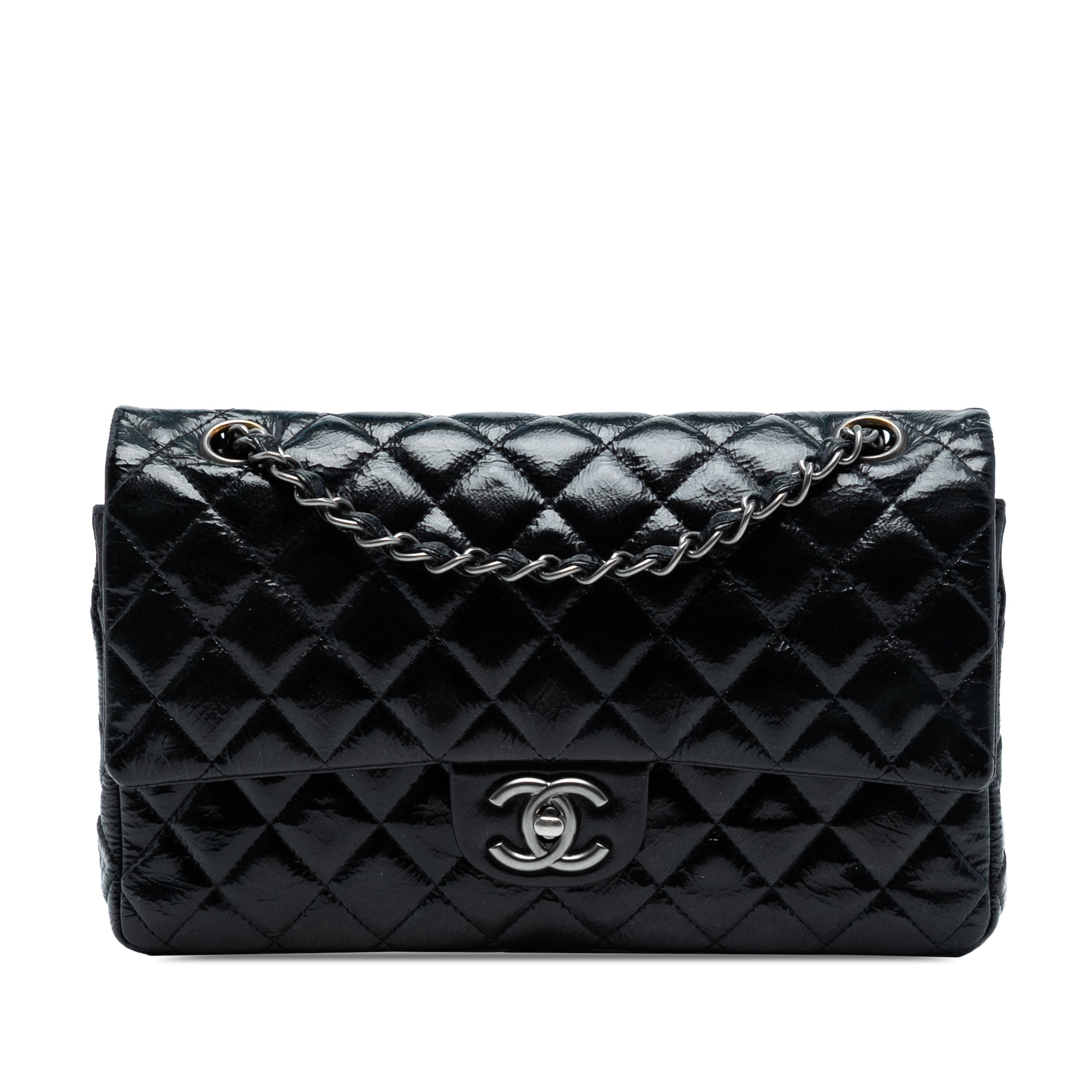 Medium Classic Crinkled Patent Double Flap