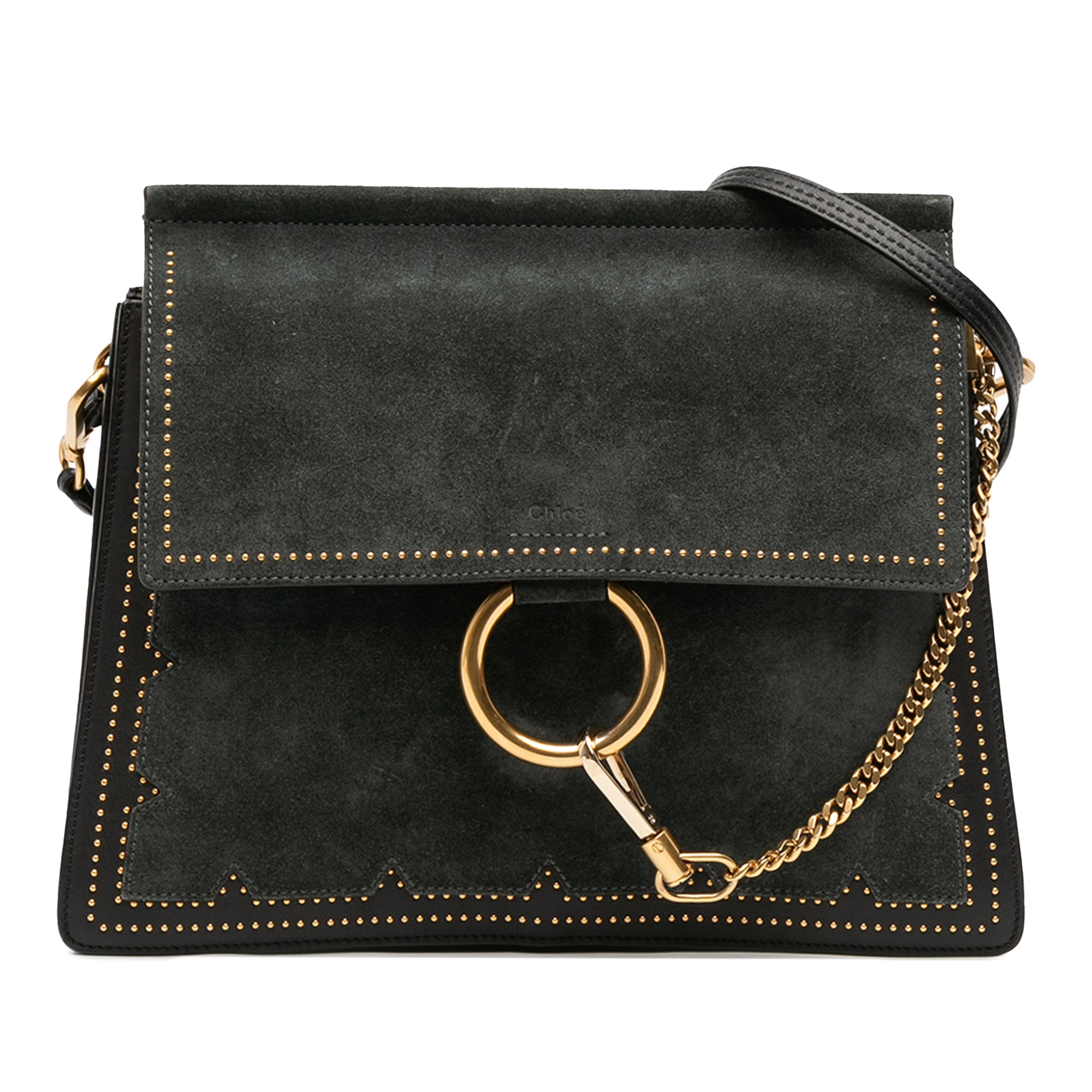 Medium Studded Suede and Calfskin Faye Crossbody