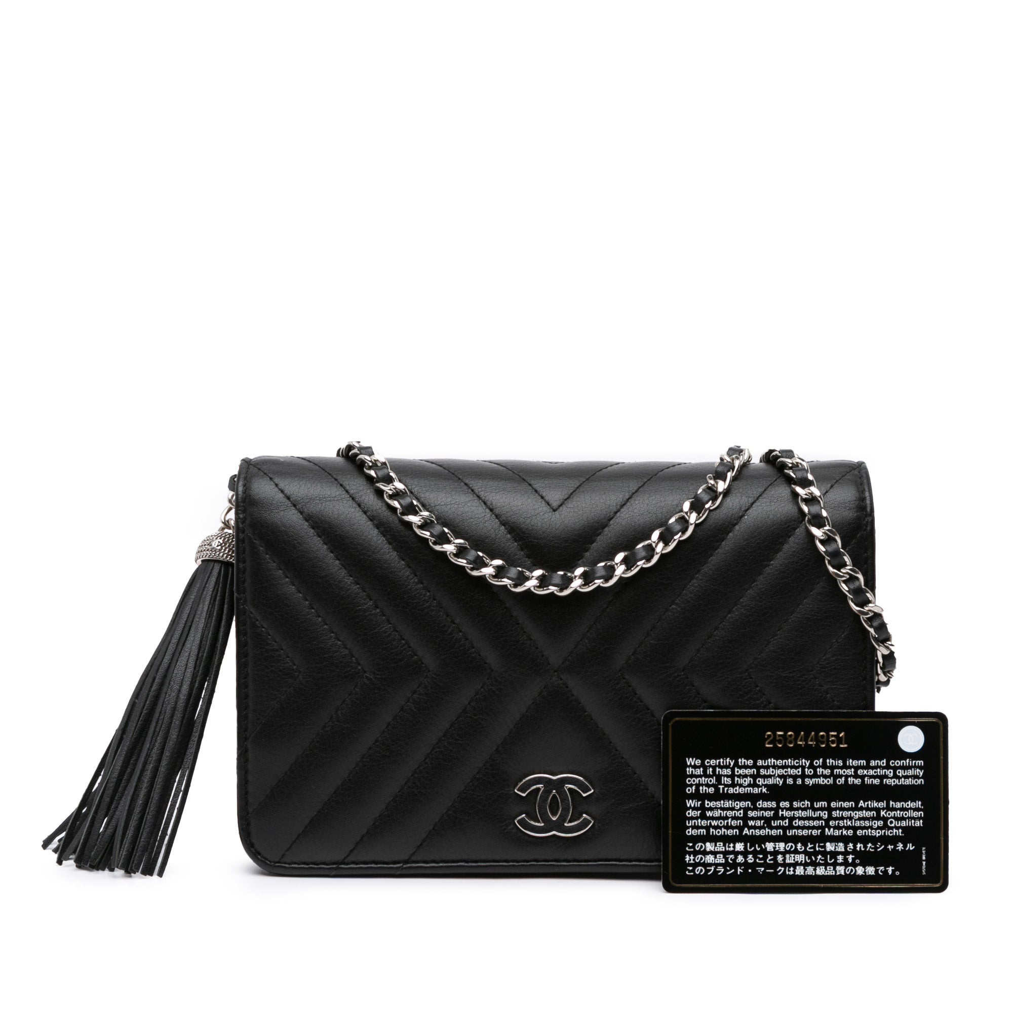 Diagonal Chevron Calfskin Tassel Wallet On Chain