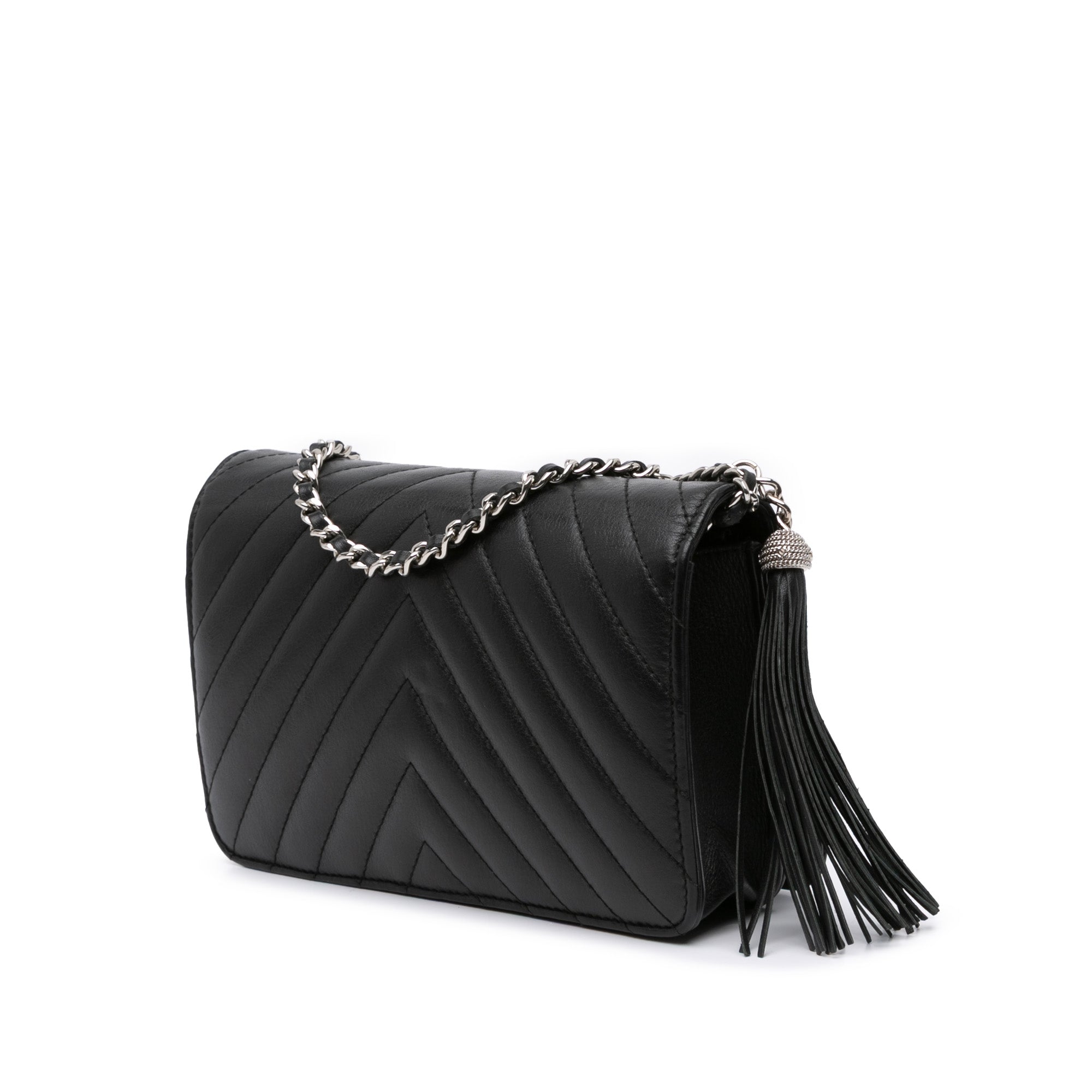 Diagonal Chevron Calfskin Tassel Wallet On Chain