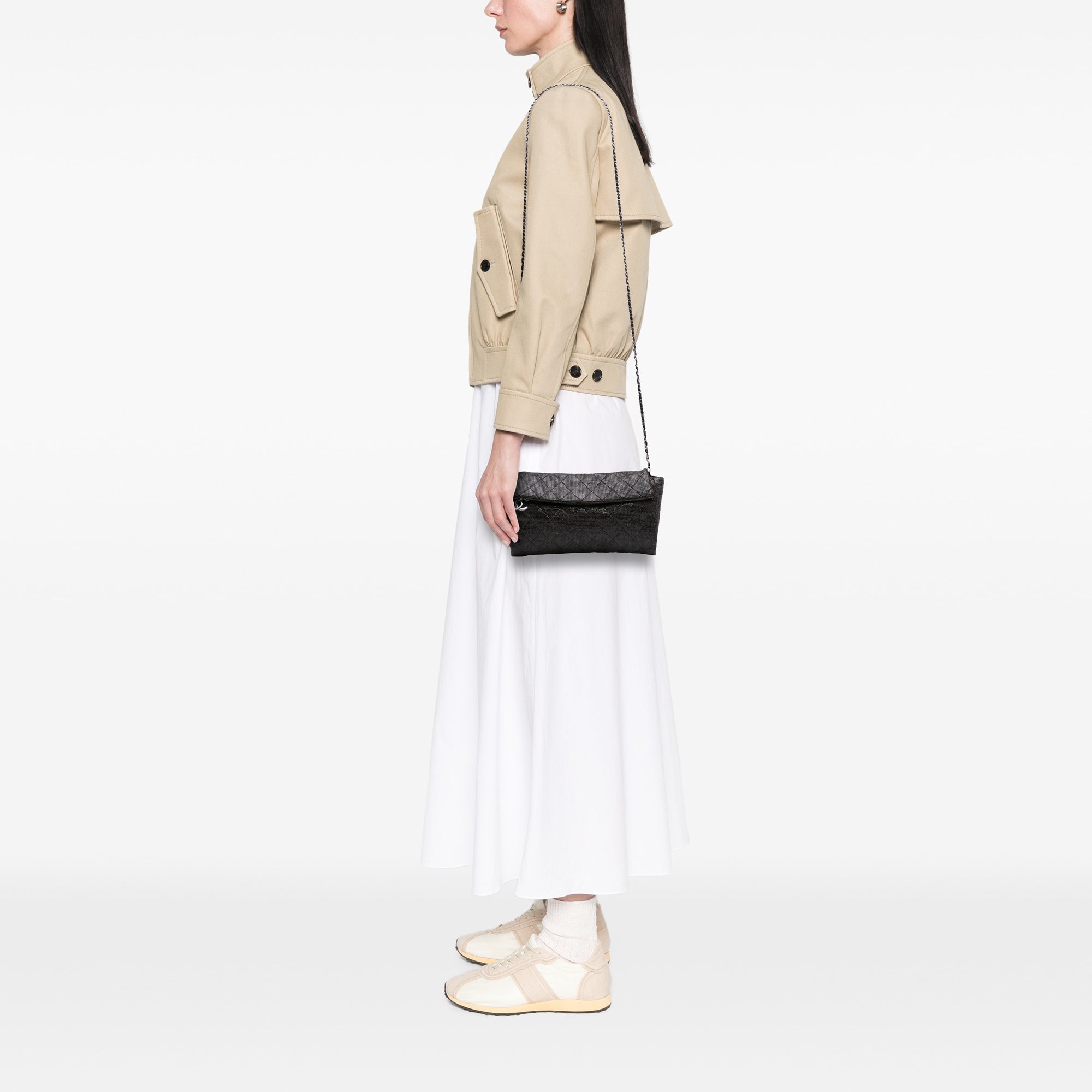 Quilted Laminated Fabric Chain Evening Crossbody