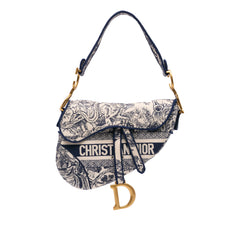 Canvas Embroidered Toile de Jouy Saddle Bag