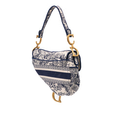 Canvas Embroidered Toile de Jouy Saddle Bag