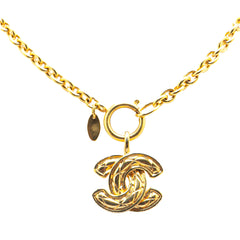 Gold Plated CC Quilted Pendant Necklace