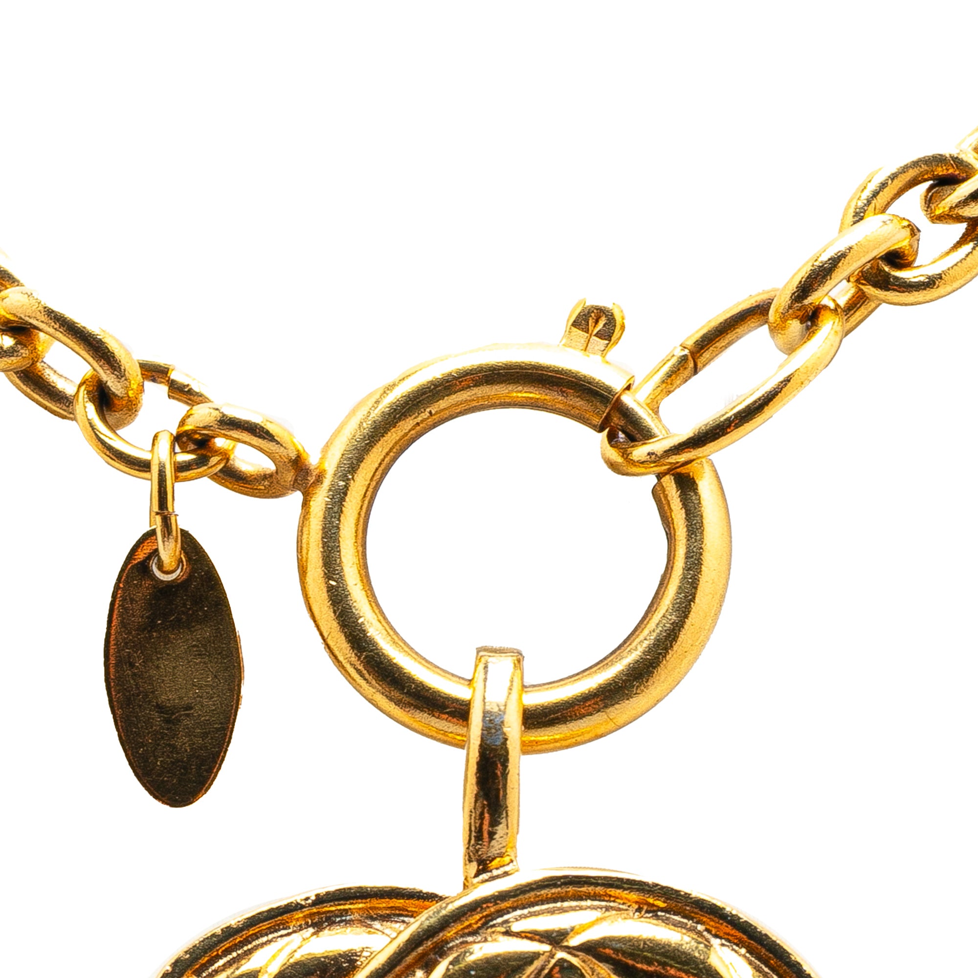 Gold Plated CC Quilted Pendant Necklace