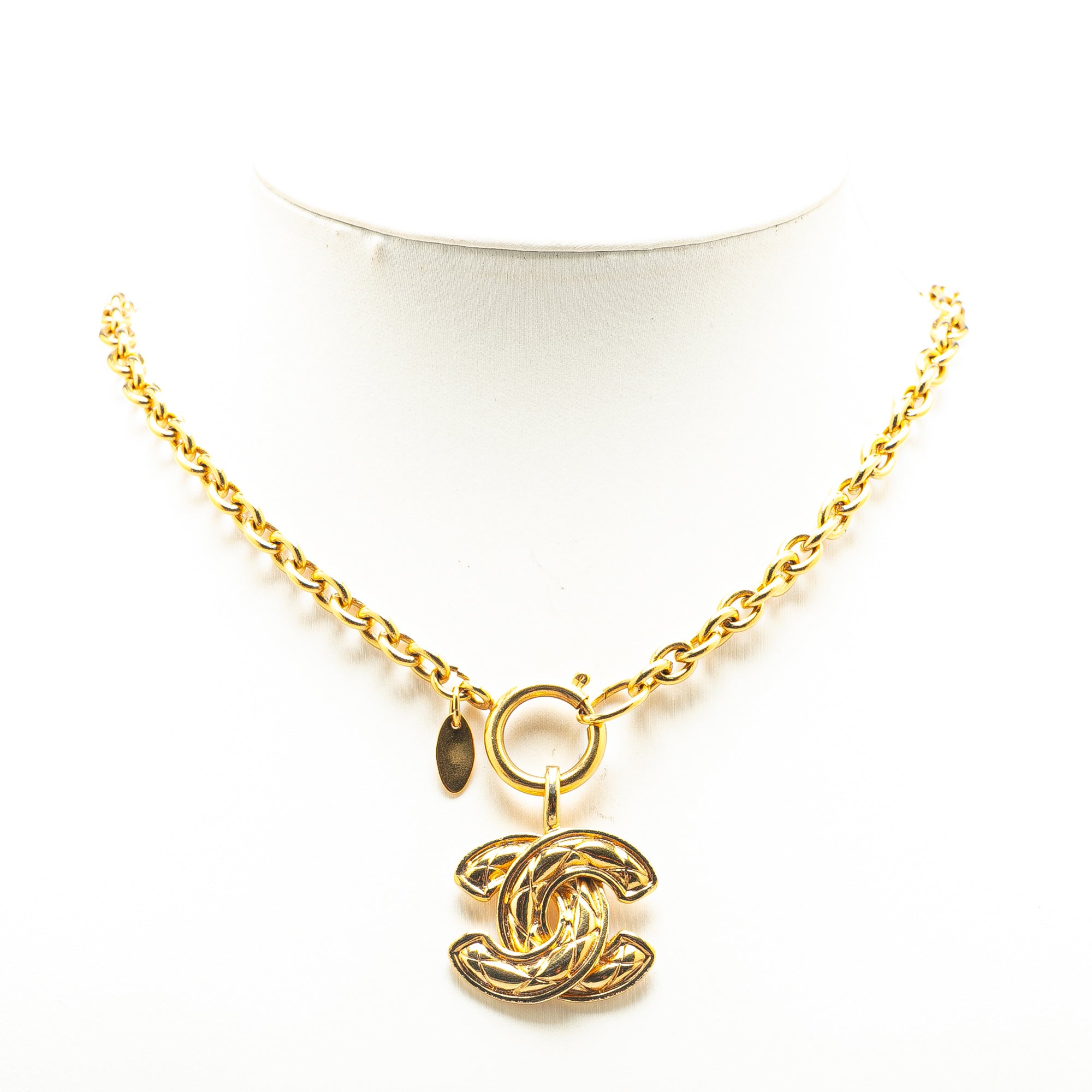 Gold Plated CC Quilted Pendant Necklace