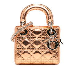 Mini Metallic Calfskin Cannage Lady Dior