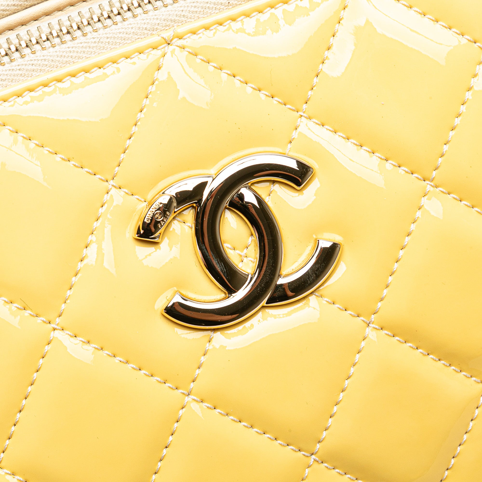 Quilted Patent Chain Double Zip Crossbody