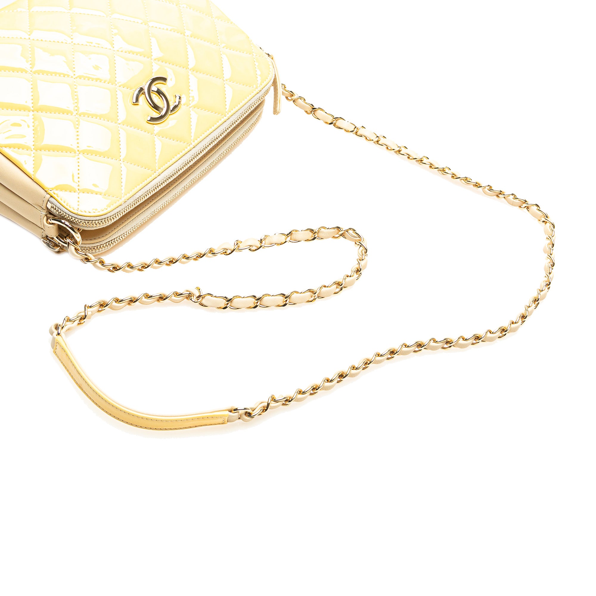 Quilted Patent Chain Double Zip Crossbody