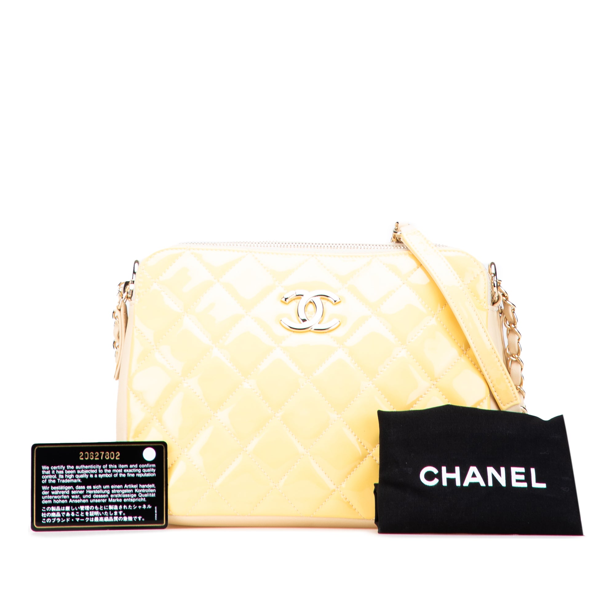 Quilted Patent Chain Double Zip Crossbody