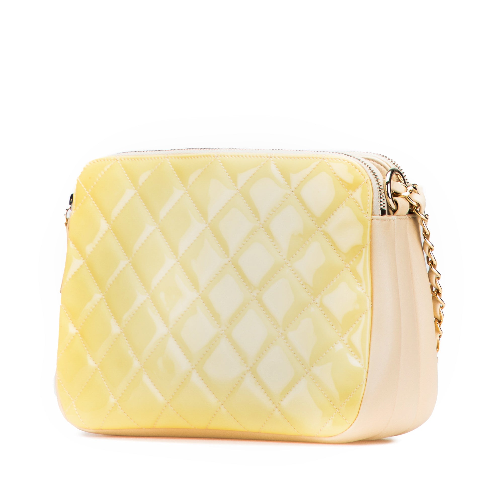 Quilted Patent Chain Double Zip Crossbody