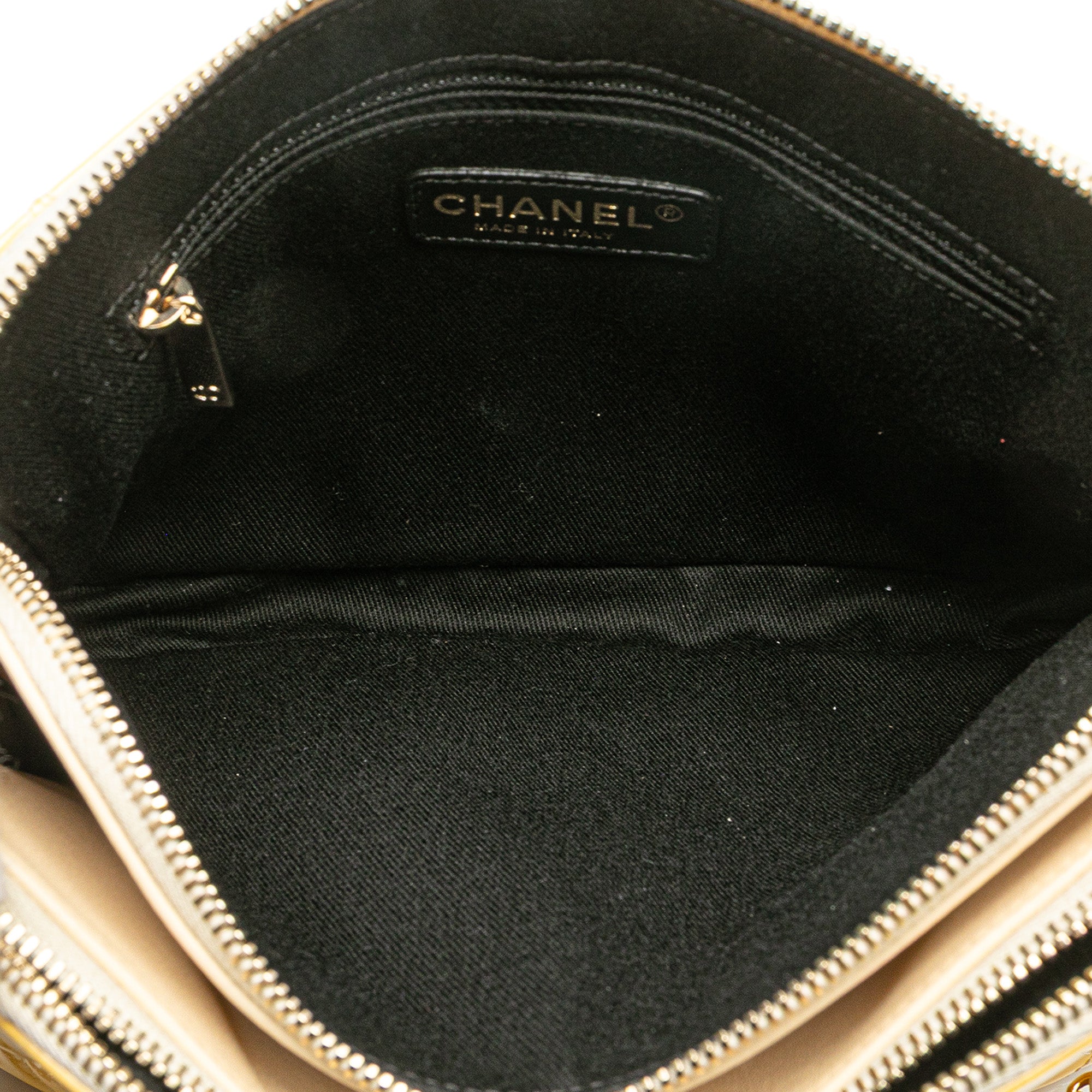 Quilted Patent Chain Double Zip Crossbody