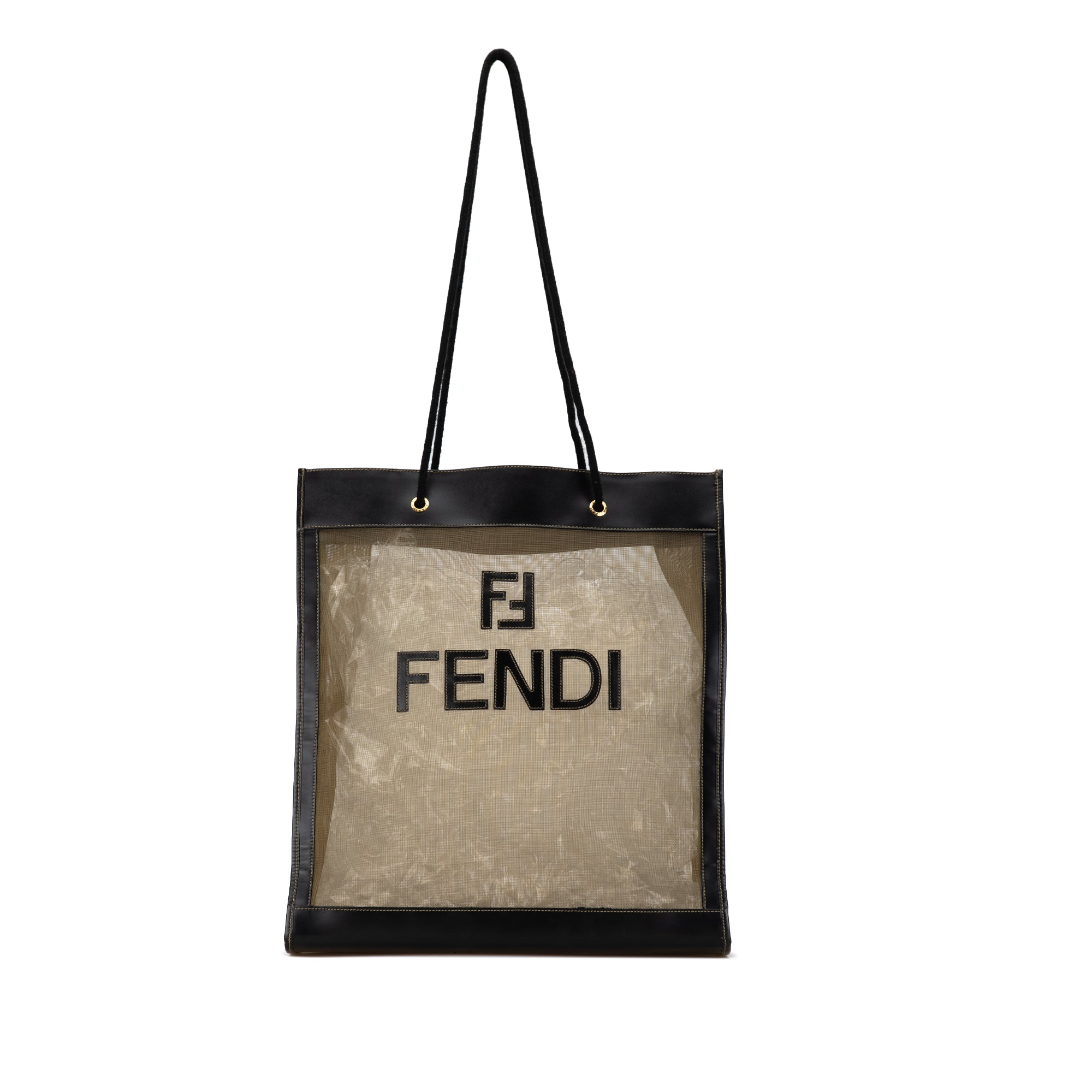 Leather-Trimmed Mesh Logo Tote