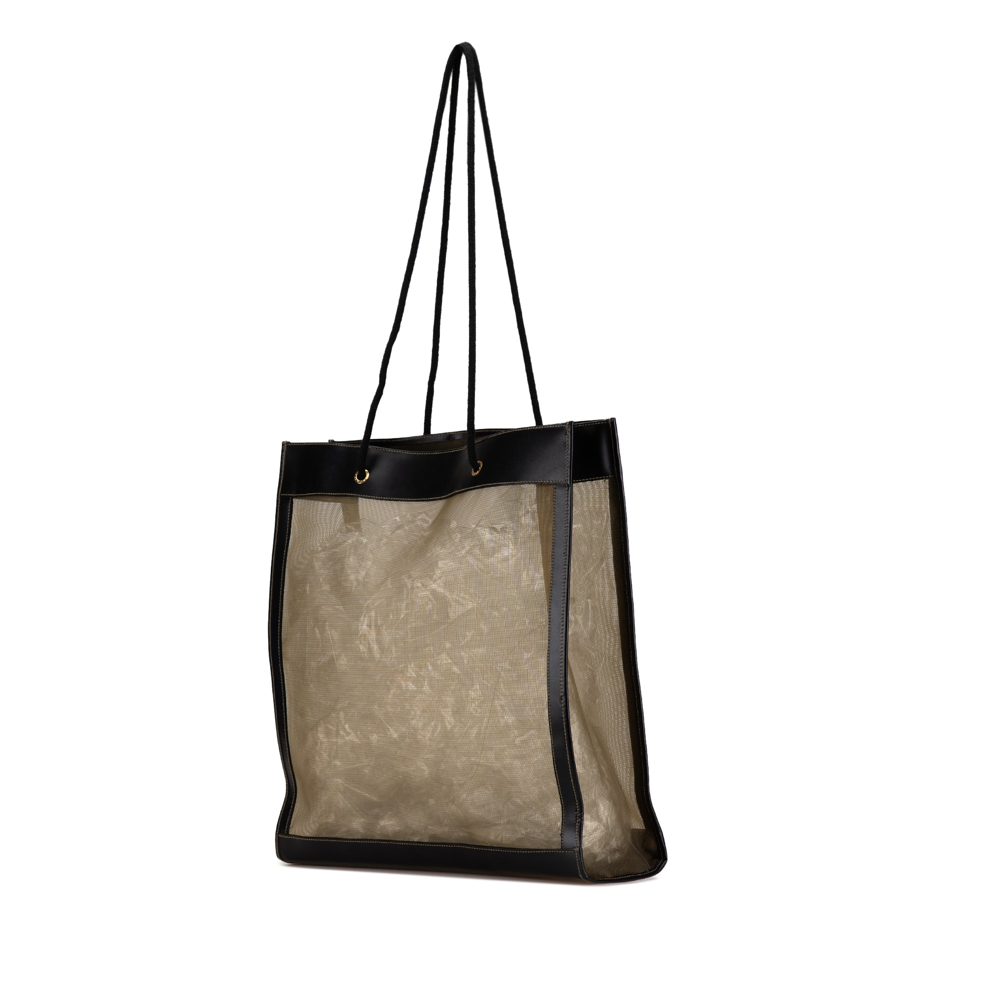 Leather-Trimmed Mesh Logo Tote