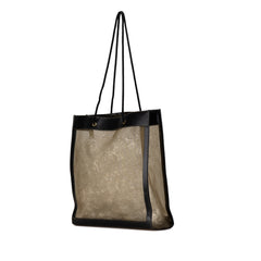 Leather-Trimmed Mesh Logo Tote