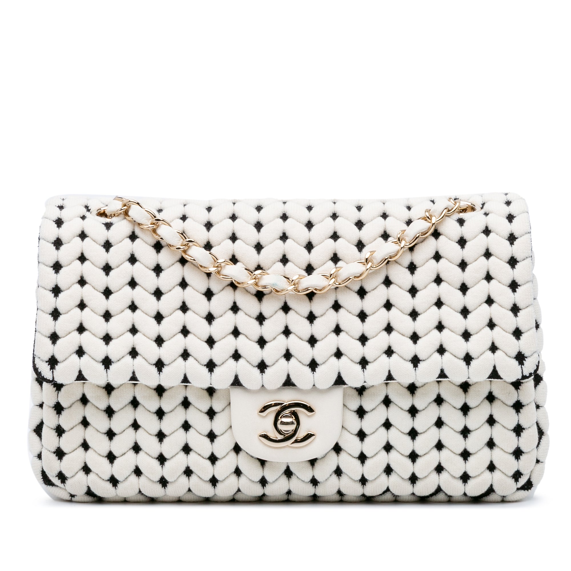 Medium Calfskin and Wool Knit Single Flap