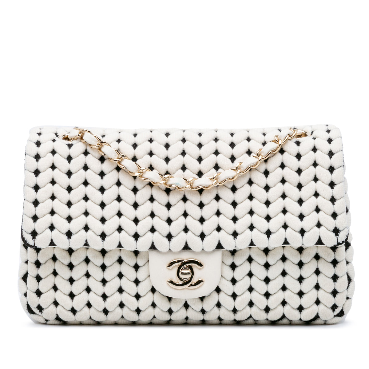 Medium Calfskin and Wool Knit Single Flap