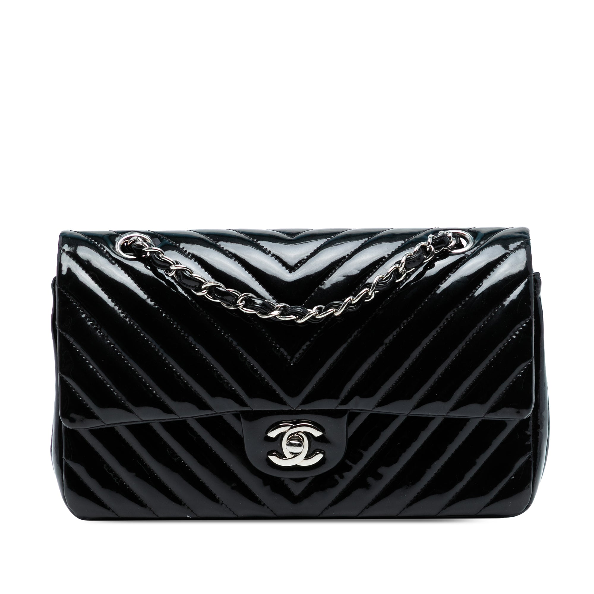 Medium Classic Chevron Patent Double Flap