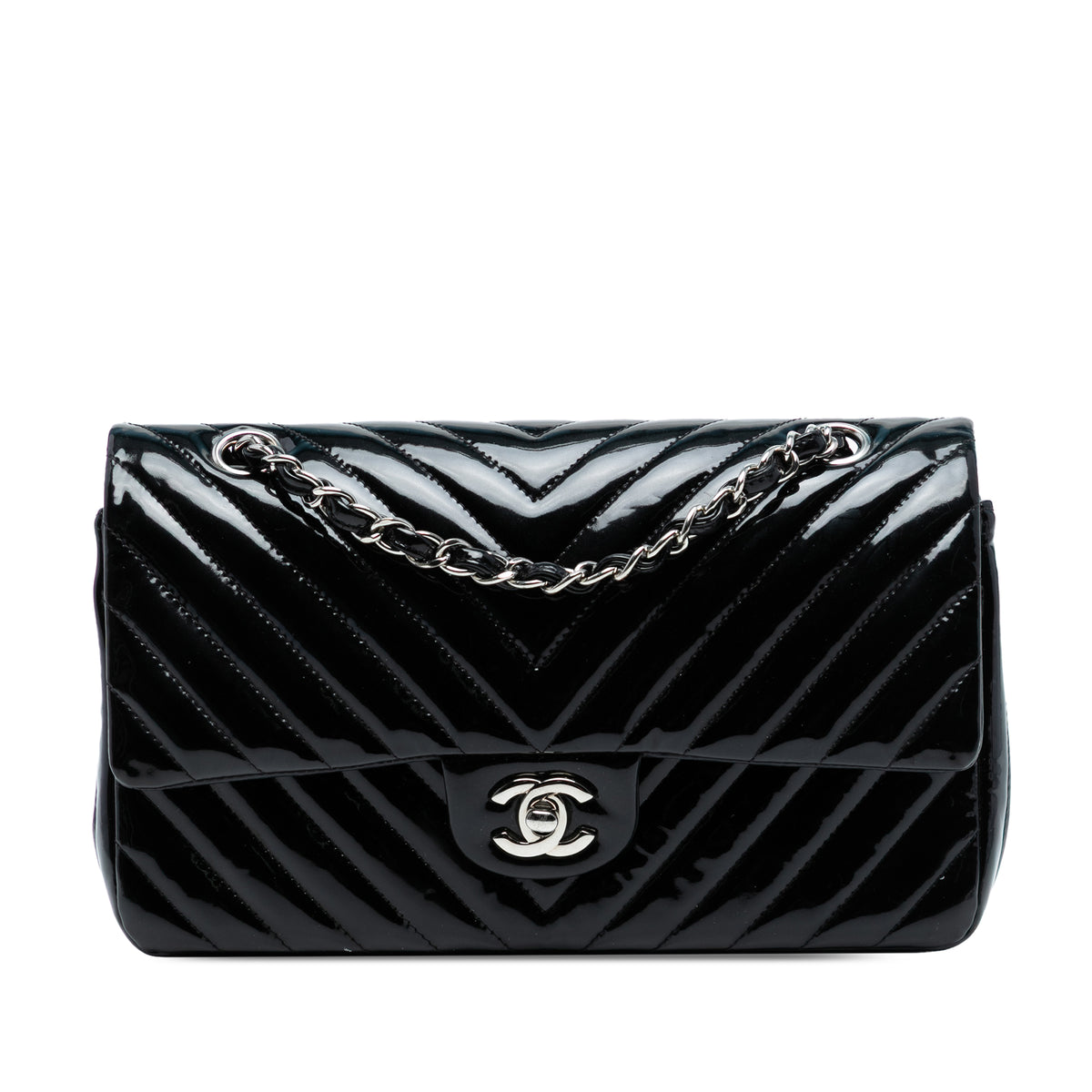 Medium Classic Chevron Patent Double Flap